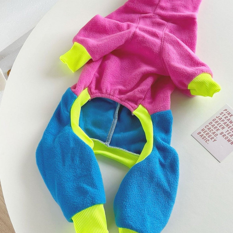 Dog Color Block Jumpsuit - Turtleneck Four-Leg Onesie Extended Sizes