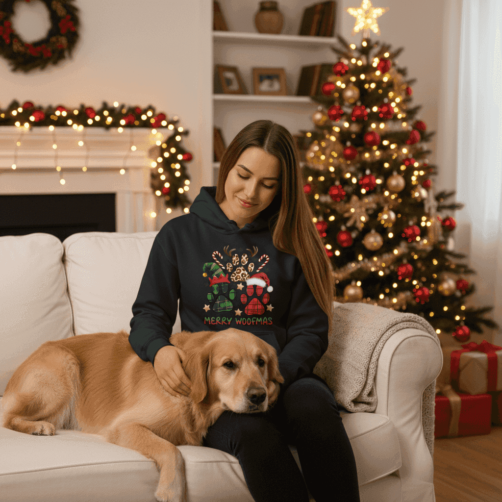 Merry Woofmas Holiday Hoodie with Reindeer Antlers for Dogs