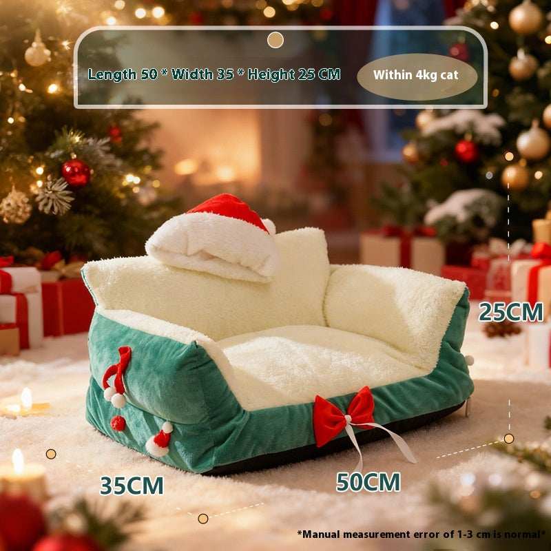 Christmas Cat Bed for Winter Warmth - Cozy Bolster Pet Nest