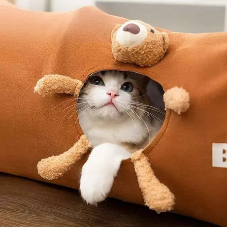 Foldable Cat Tunnel Toy - Peephole Bear Window