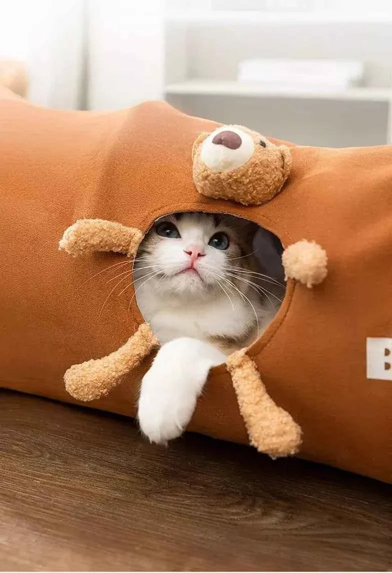 Foldable Cat Tunnel Toy - Peephole Bear Window