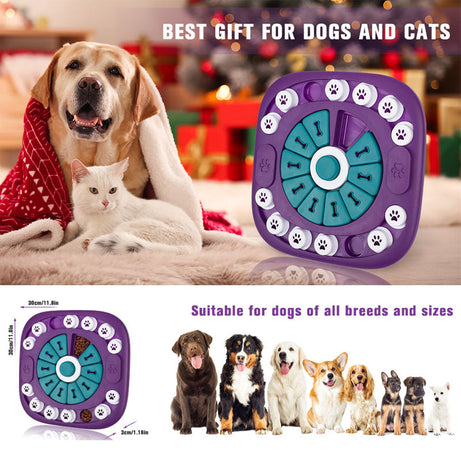 Dog Puzzle Toy - 24 Hole Treat Slider with Squeak Button Enrichment