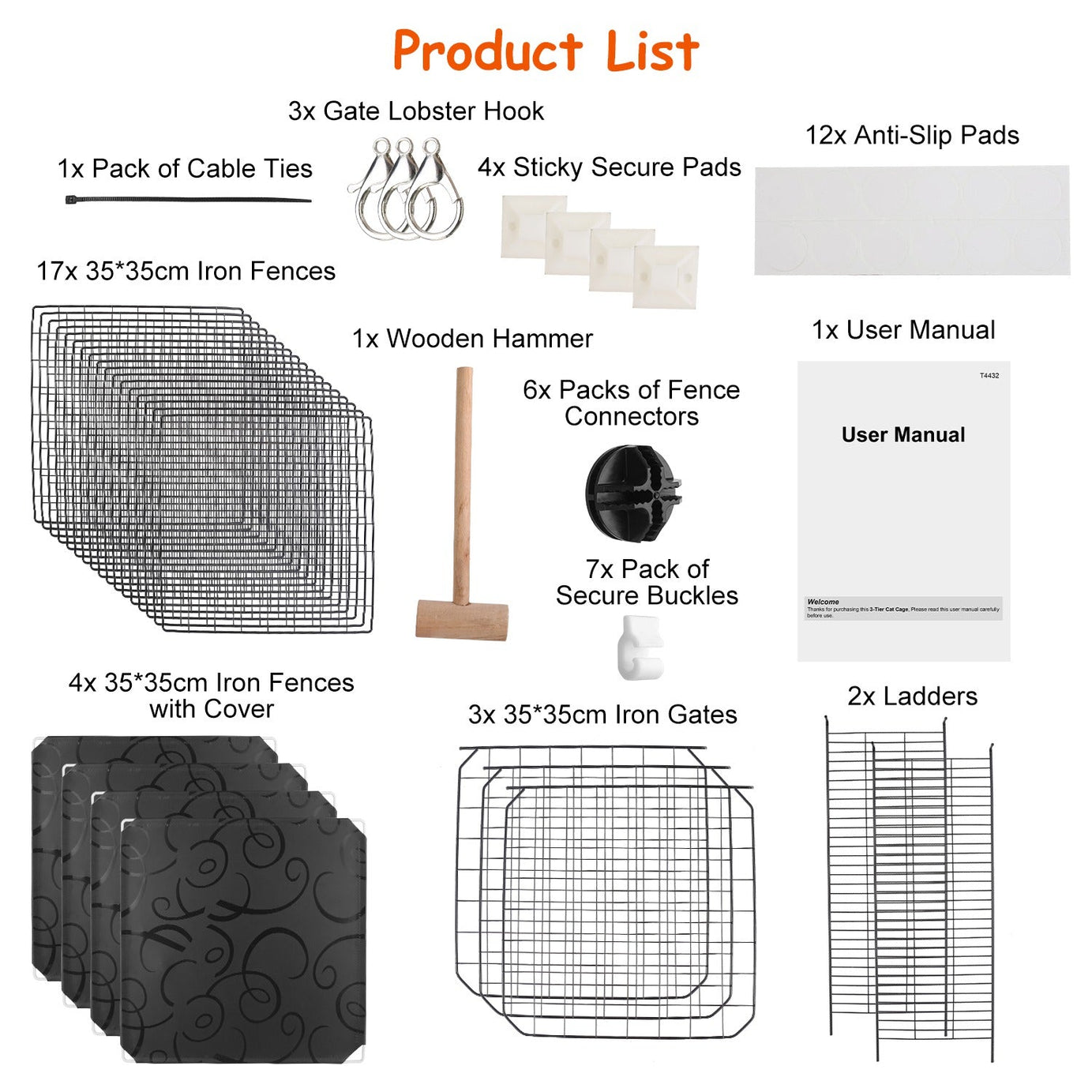 Cat Cage 3 Tier Indoor - Metal Playpen with Doors and Ladders