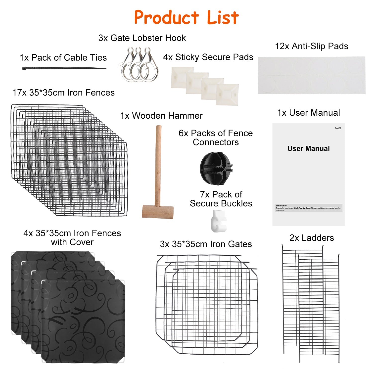 Cat Cage 3 Tier Indoor - Metal Playpen with Doors and Ladders