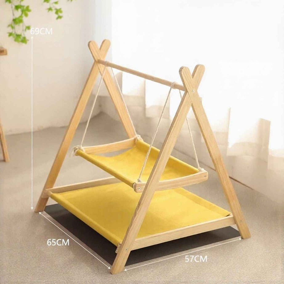 Cat Triangle Hammock Wooden Frame - Scandinavian Floor Stand Bed