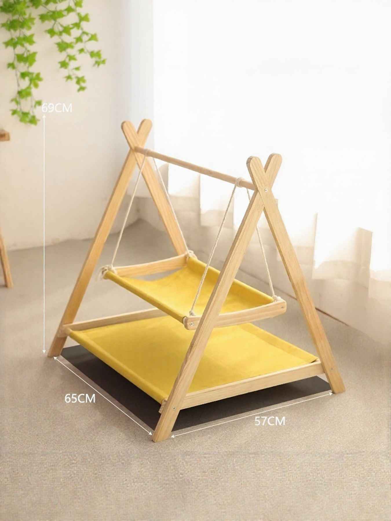 Cat Triangle Hammock Wooden Frame - Scandinavian Floor Stand Bed