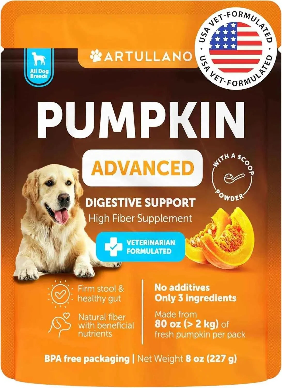 Dog Pumpkin Powder Supplement - Digestive Support Fiber 8oz