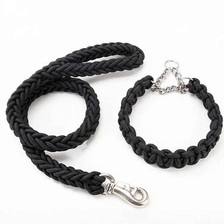 Dog Braided Rope Leash Set - Metal Clasp 4 Colors 3 Sizes