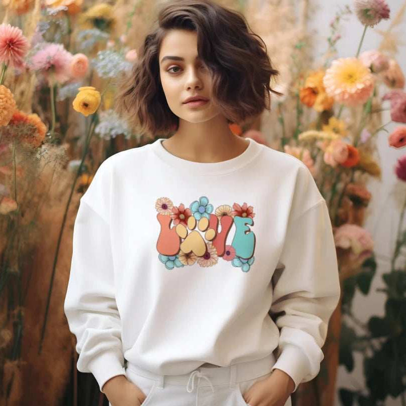 Love Paw Print Crewneck - Floral Pet Lover Sweatshirt