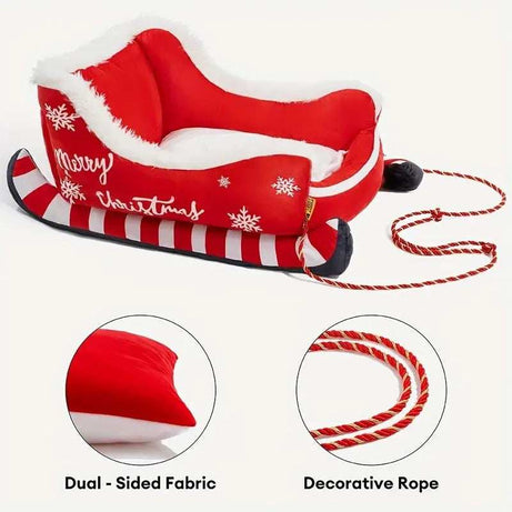 Christmas Sled Pet Bed with Reindeer Design for Small Dogs