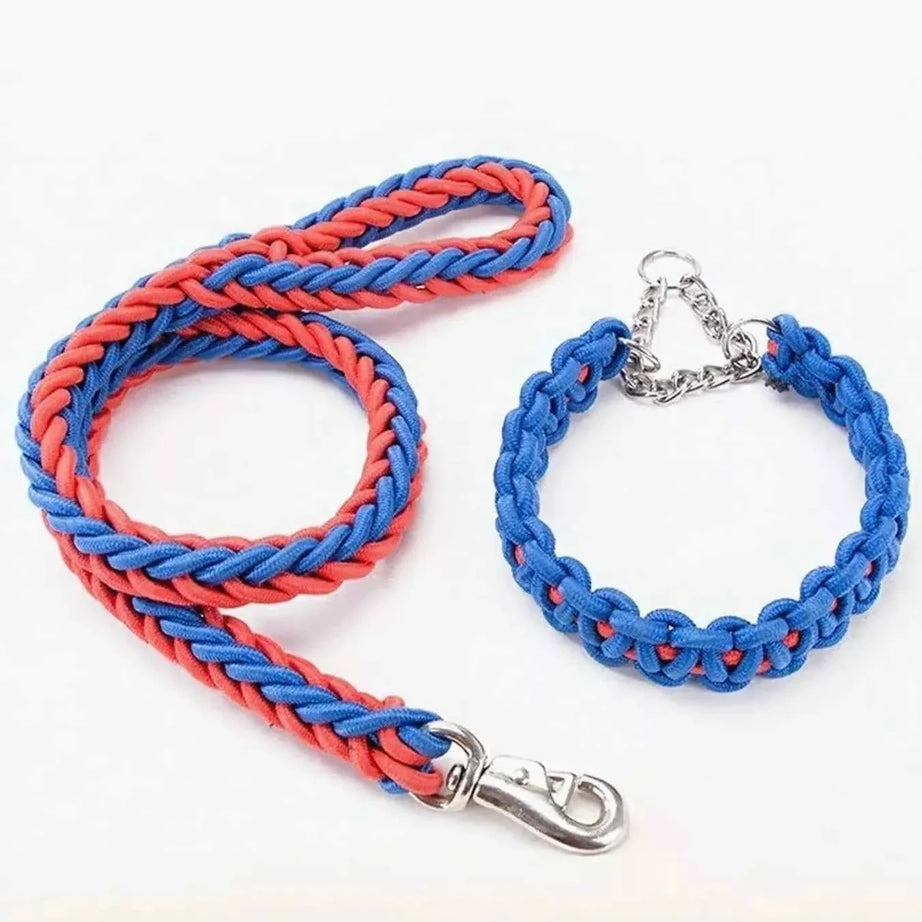 Dog Braided Rope Leash Set - Metal Clasp 4 Colors 3 Sizes