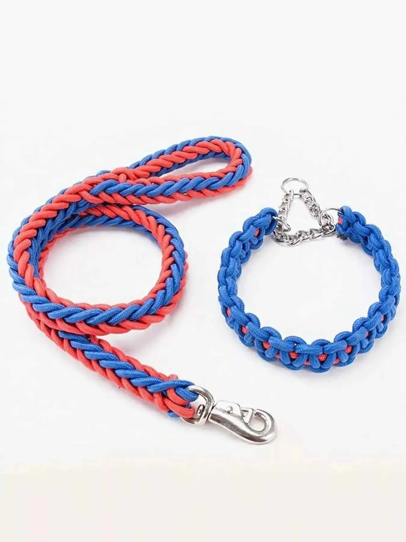 Dog Braided Rope Leash Set - Metal Clasp 4 Colors 3 Sizes