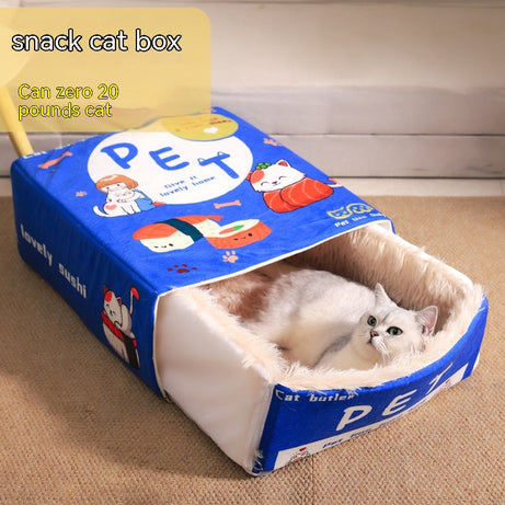 Cat Nest Snack Box Shaped - Fully Enclosed Cozy Cave Bed