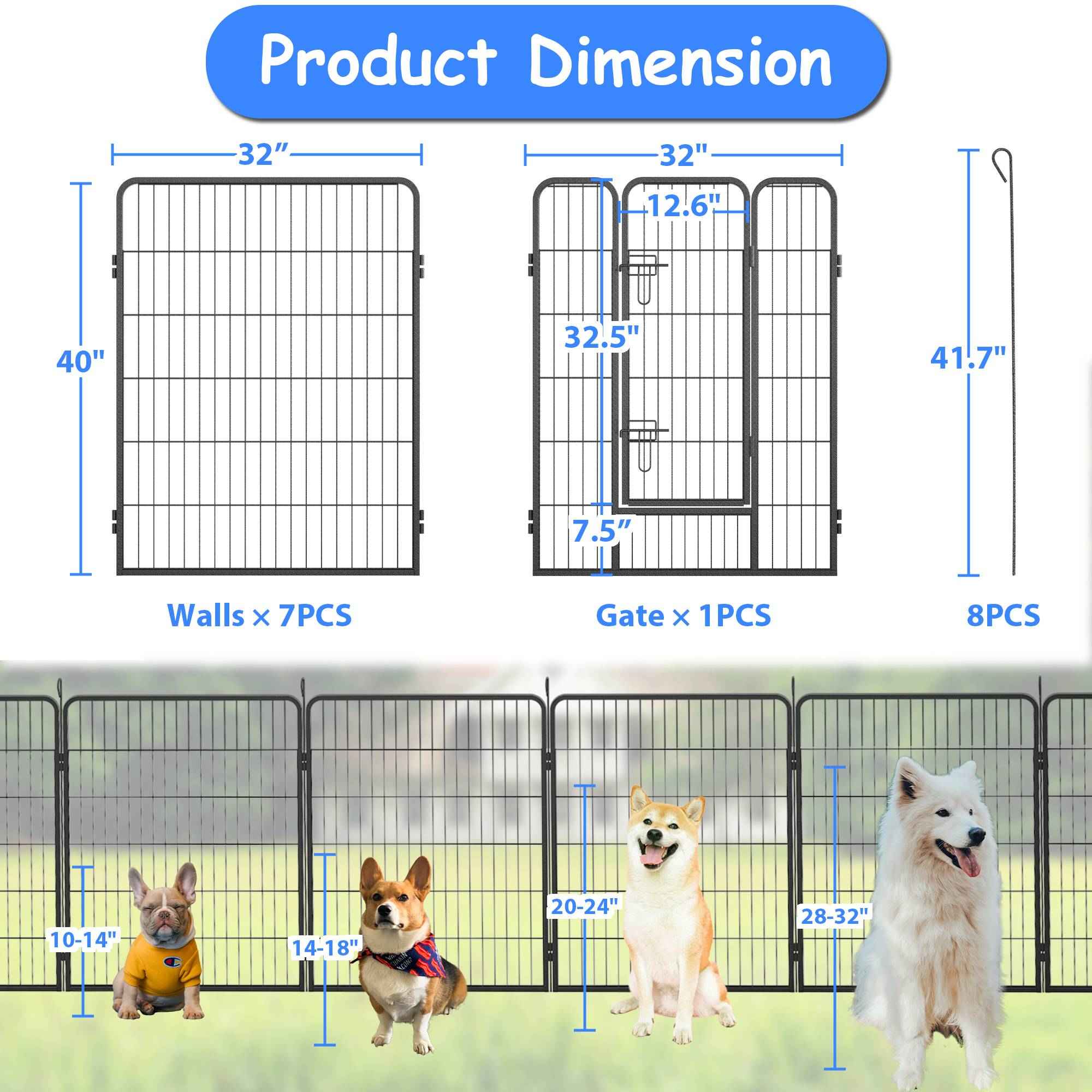 Dog Playpen For Large Dogs - 8 Panel with Door