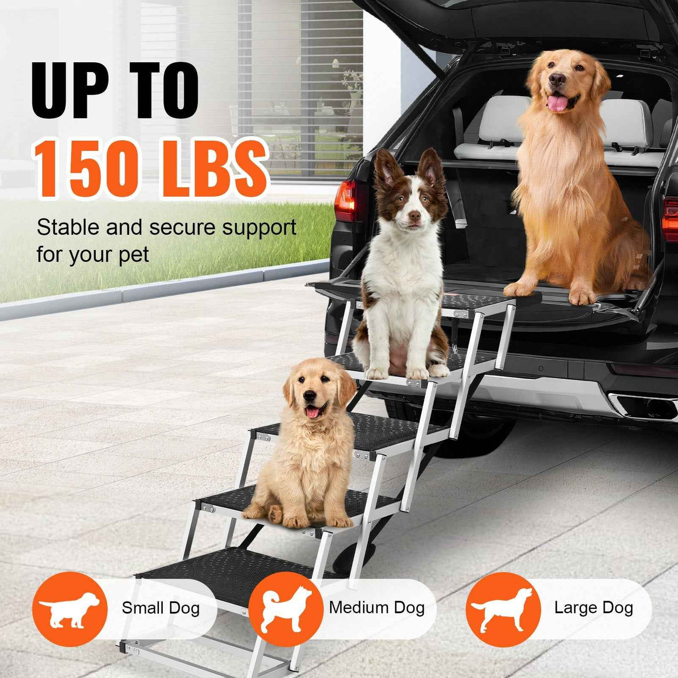 Folding Dog Stairs - 5 Step Aluminum Car Access 150lb