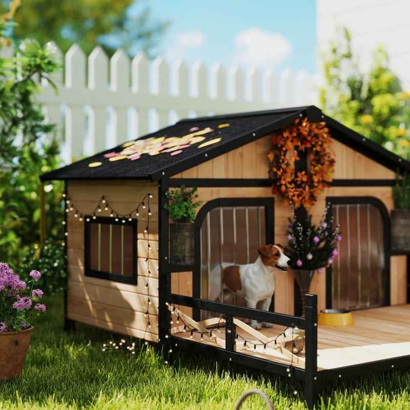 Weatherproof Outdoor Dog House - Wooden Kennel With Porch