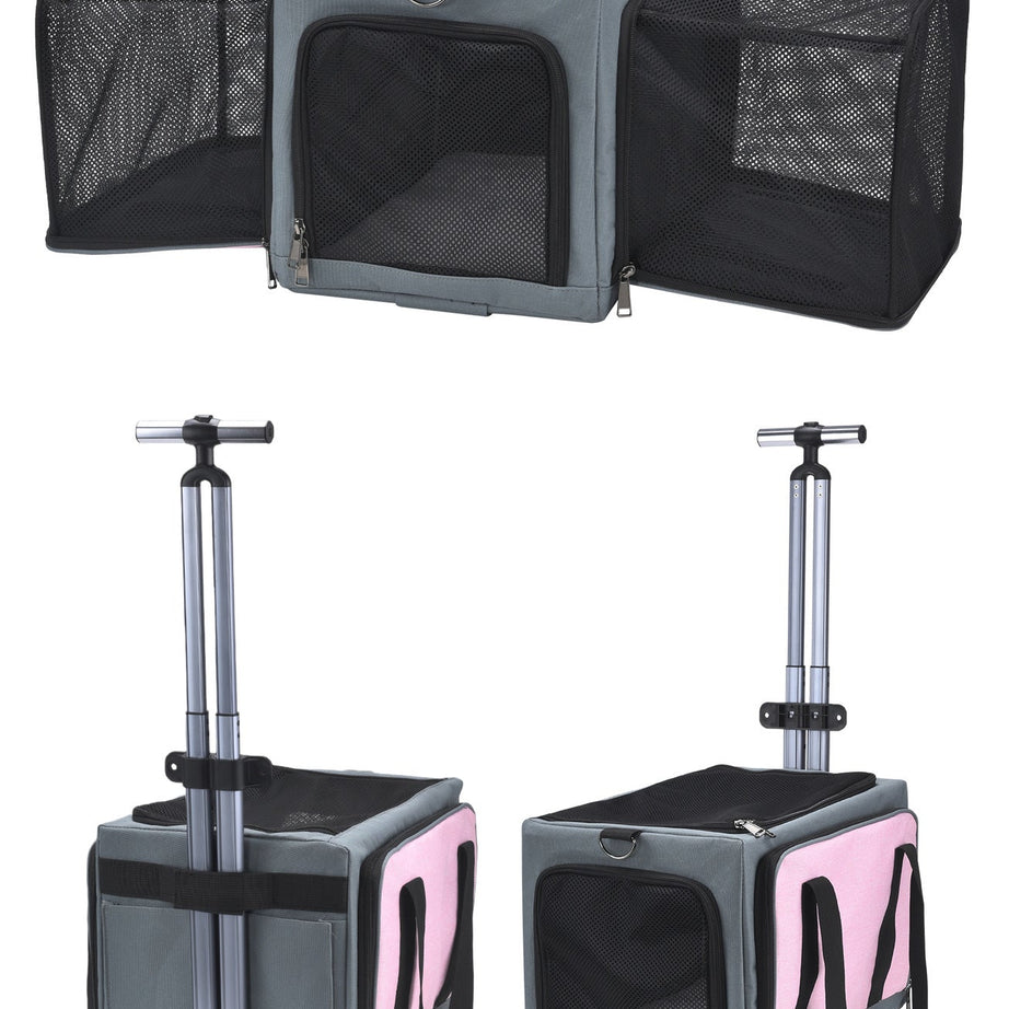 Rolling Pet Carrier with Wheels - 3-Sided Expandable Travel Bag Cats Dogs