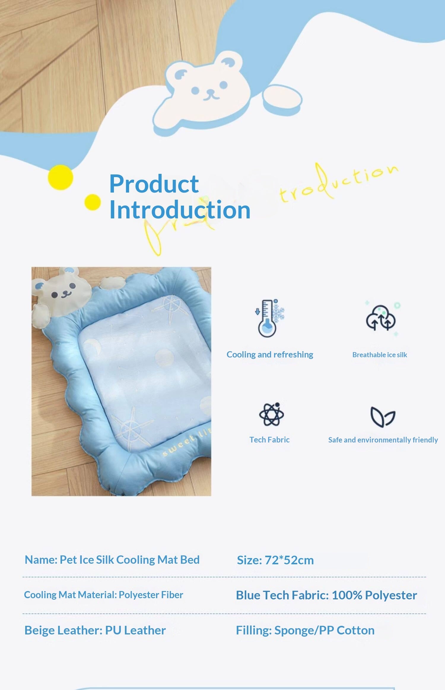 Cat Cooling Mat Ice Silk - Bear Print Summer Sleep Pad
