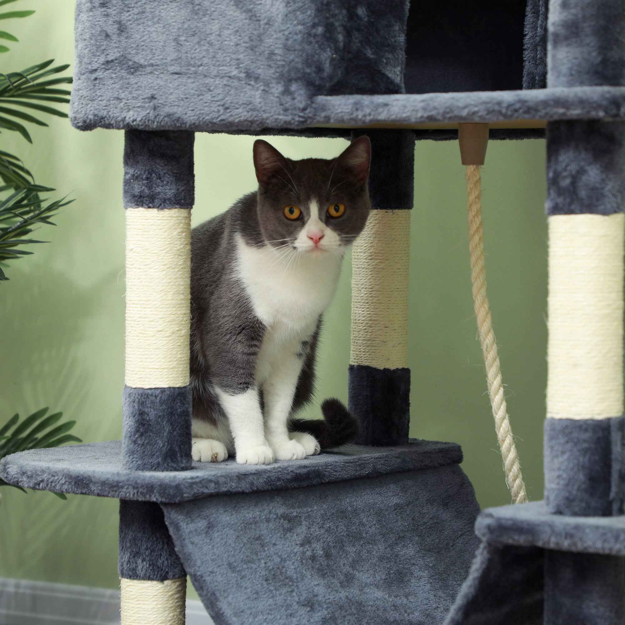 81" Cat Tree w/ Cat Scratching Posts, Scratching Board, Condos, Beds, Hammocks, Toy Balls, Rope Cat Toy, Gray