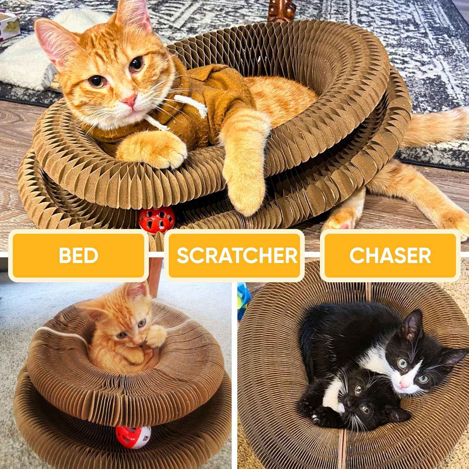 Cat Toy With Bells - Accordion-style Scratching Post