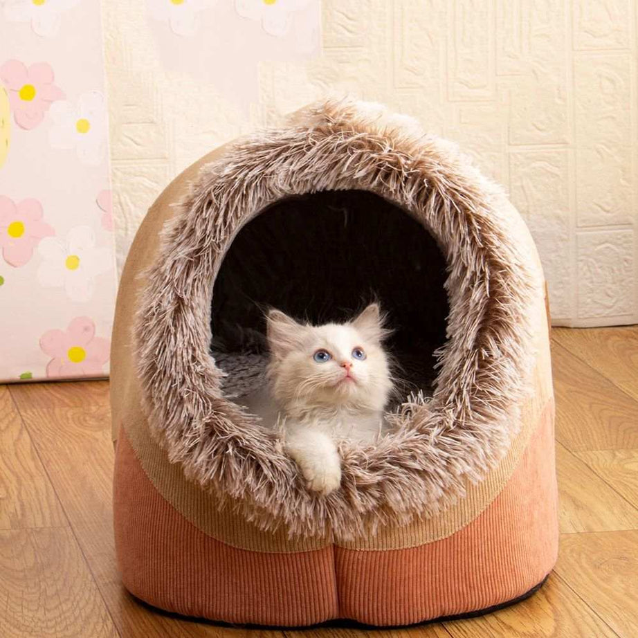 Fur Trim Pet Cozy Cuddler Sleeping Nest Bed Cave - Medium & Large