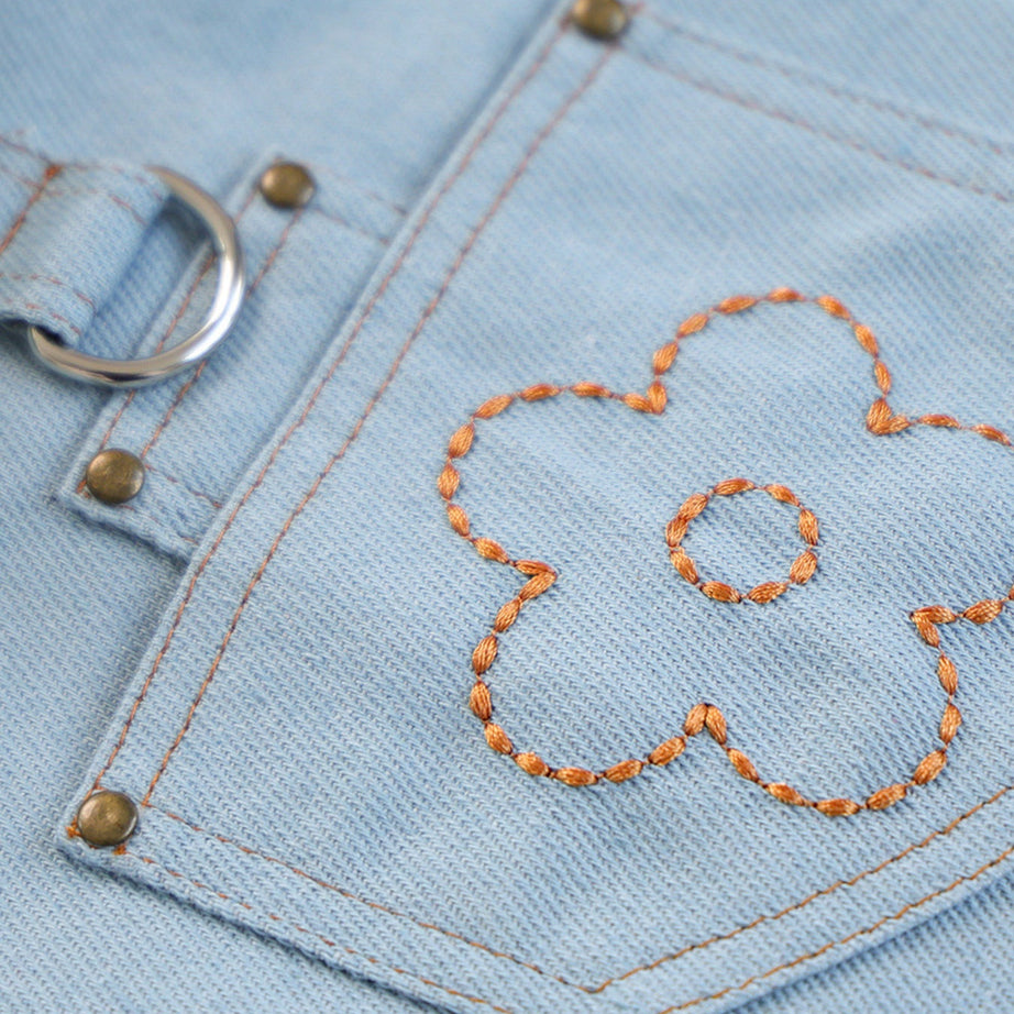 Dog Denim Flower Vest - Embroidered Pocket with Turtleneck Collar
