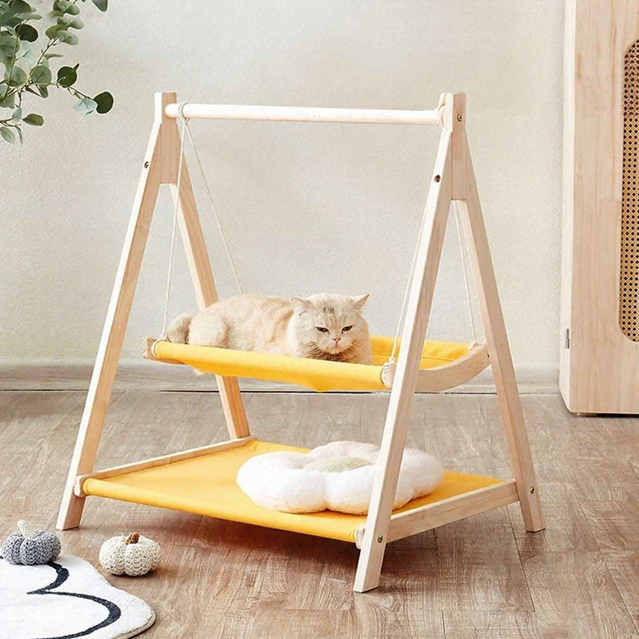 Cat Triangle Hammock Wooden Frame - Scandinavian Floor Stand Bed