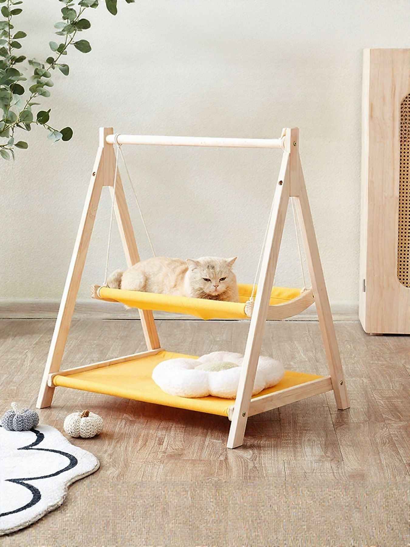 Cat Triangle Hammock Wooden Frame - Scandinavian Floor Stand Bed