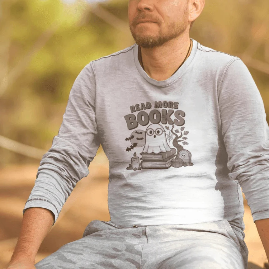 Read More Books Cute Ghost Orange Long Sleeve Shirt - Bookworm Halloween Tee