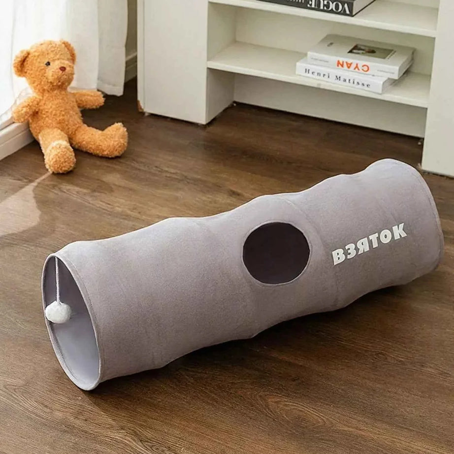 Foldable Cat Tunnel Toy - Peephole Bear Window