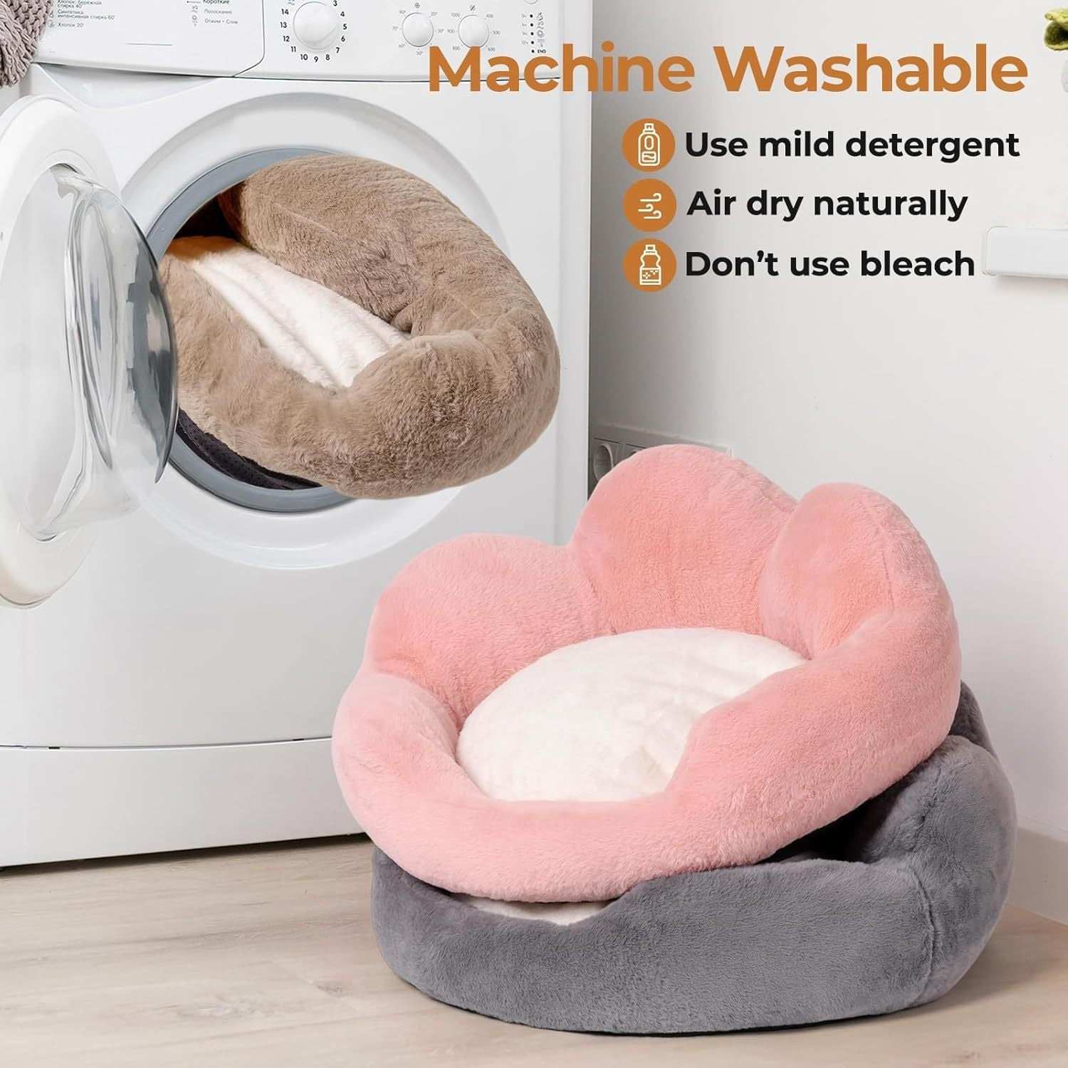 Cozy Khaki Flower Pet Bed - Washable