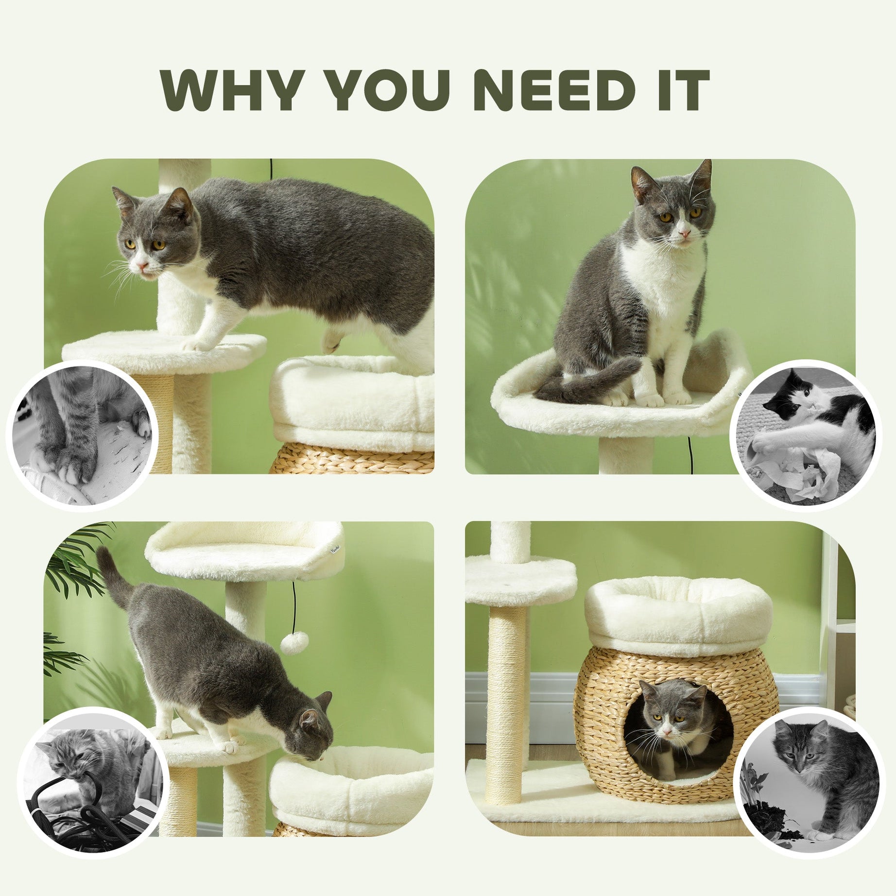 Cat Tree Tower 31" - Dual Beds Condo Sisal Posts Toy Ball