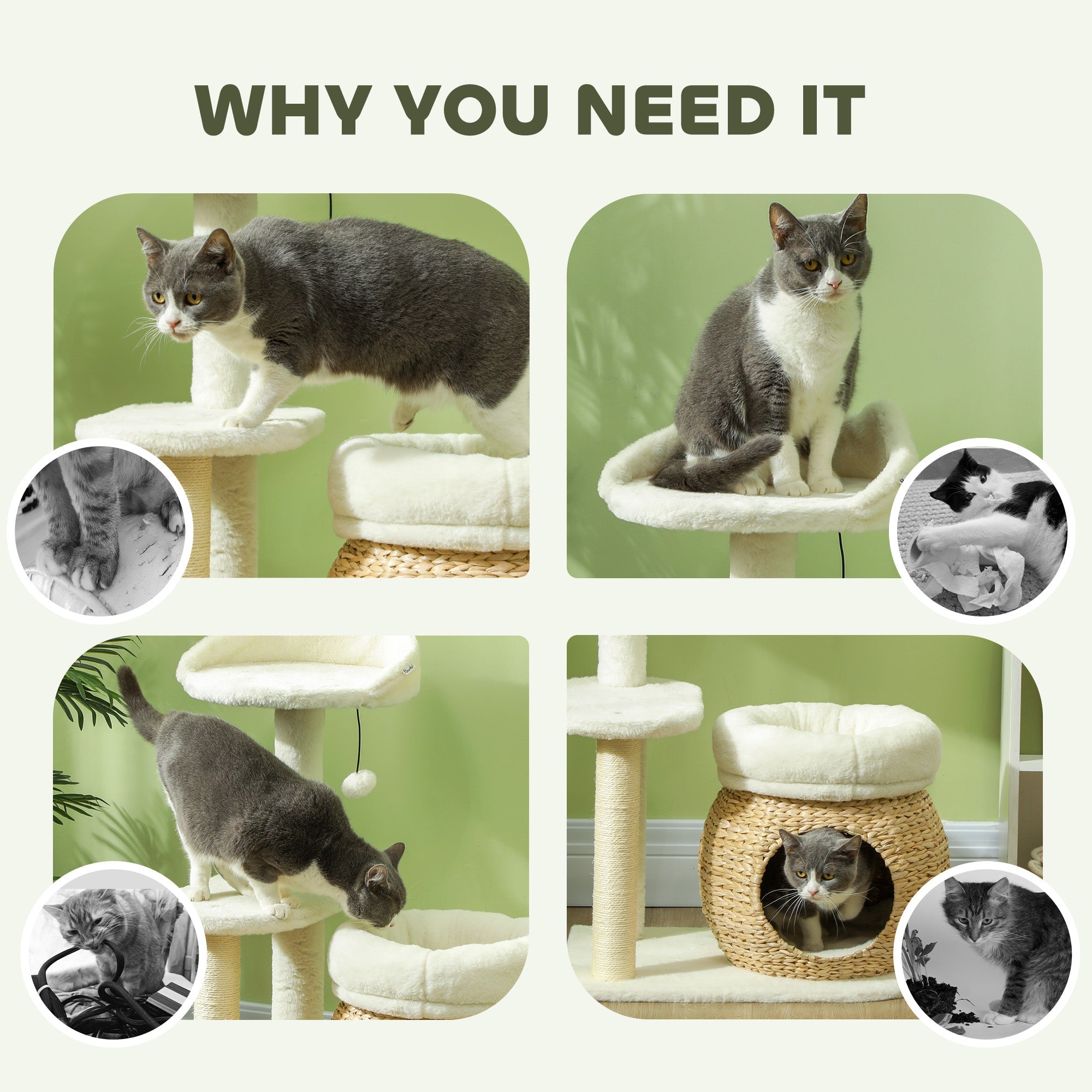 Cat Tree Tower 31" - Dual Beds Condo Sisal Posts Toy Ball