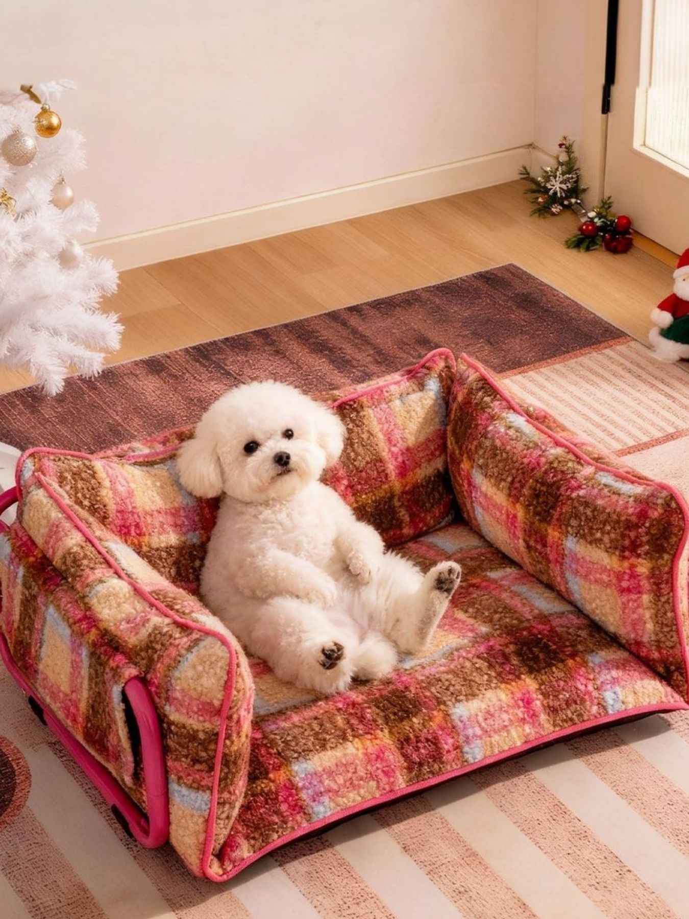 Pet Plaid Sofa Bed Plush - Foldable Couch for Cats and Dogs