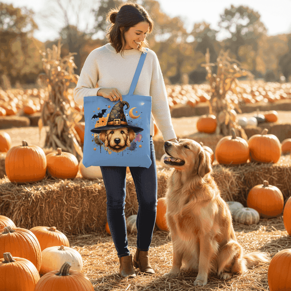 Golden Retriever Witch Tote Bag for Halloween - Dog Canvas