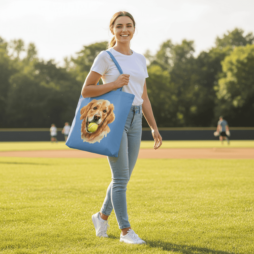 Golden Retriever Tote Bag with Tennis Ball Design
