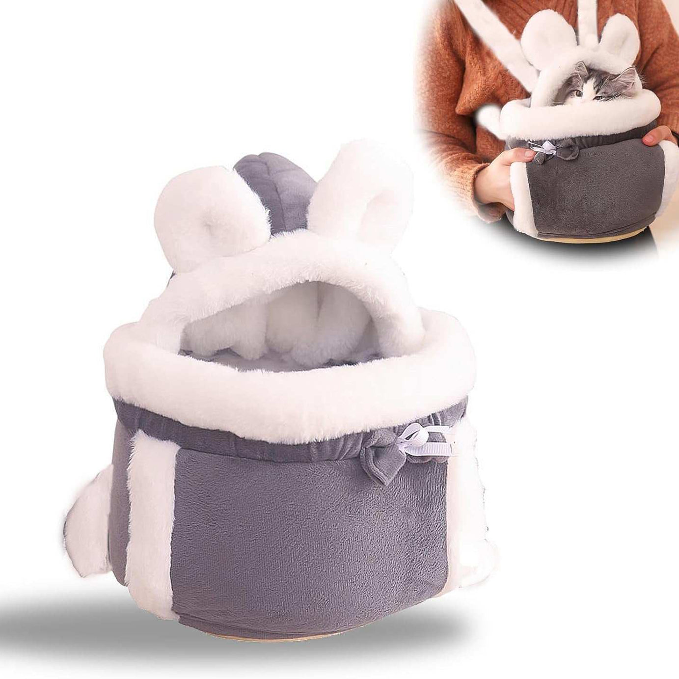 Warm Plush Double Pocket Pet Carrier Backpack Bag