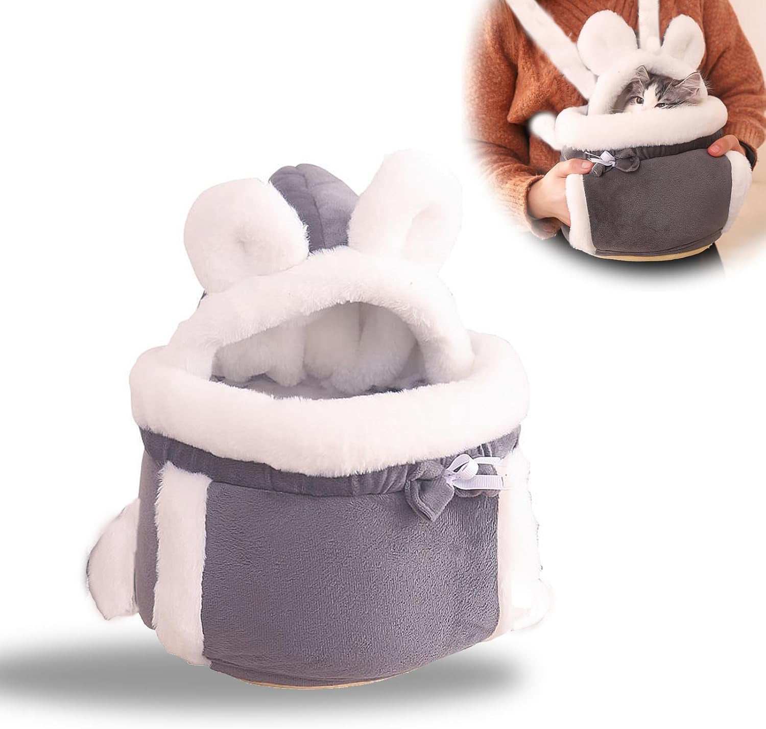 Warm Plush Double Pocket Pet Carrier Backpack Bag