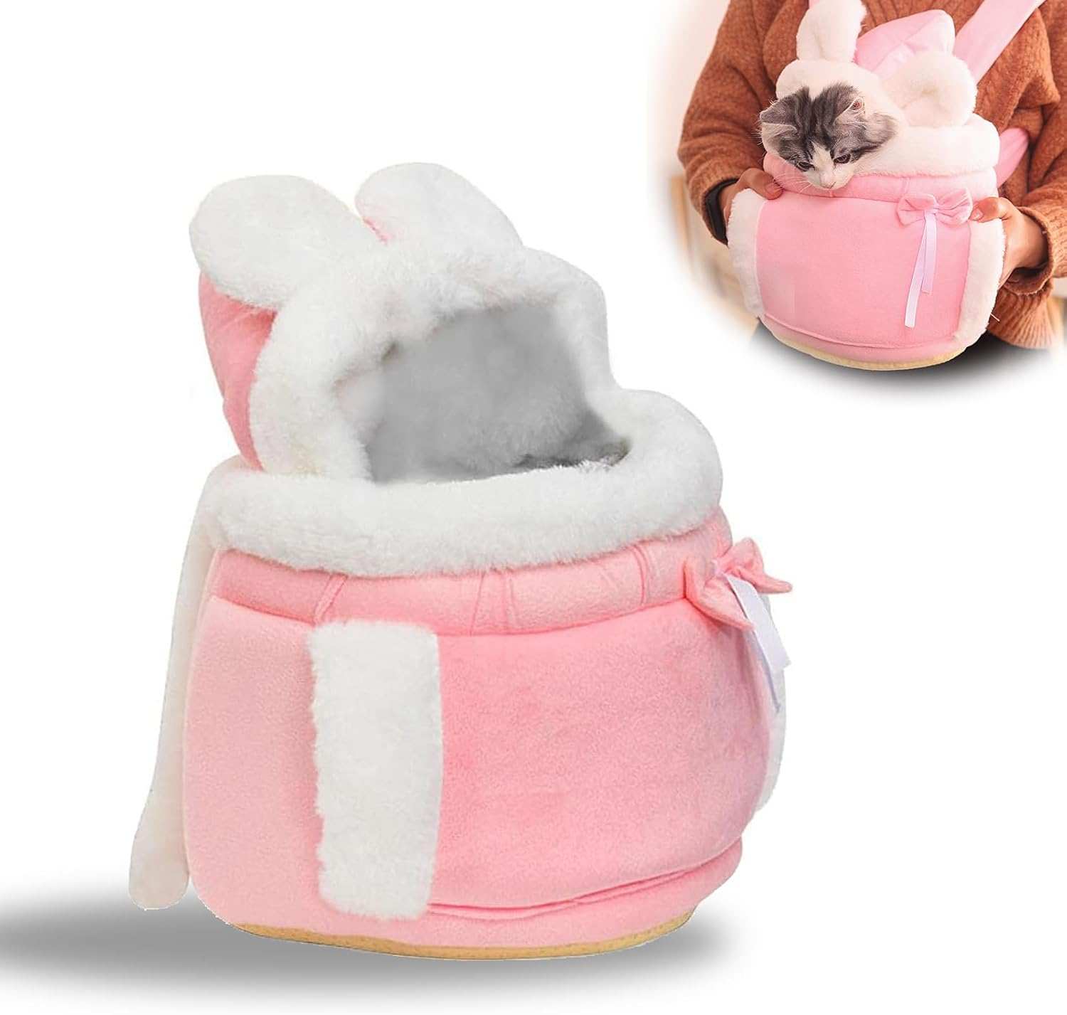 Warm Plush Double Pocket Pet Carrier Backpack Bag
