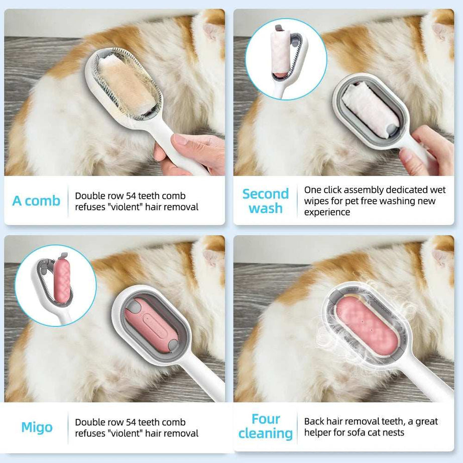 4 In-1 Cat Grooming Brush Comb with Water Tank Cleaner