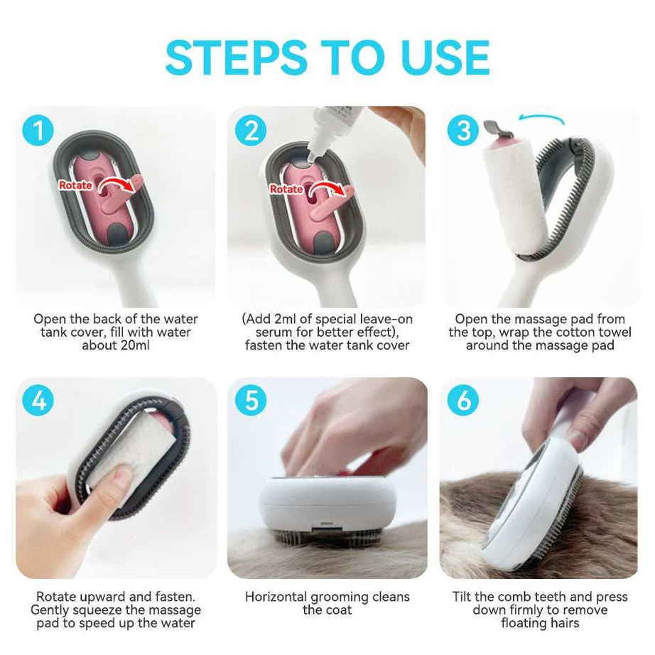 4 In-1 Cat Grooming Brush Comb with Water Tank Cleaner