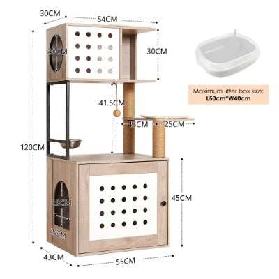 Cat Tree Litter Box Enclosure with Large Hammock
