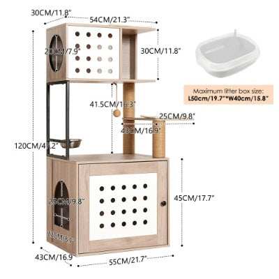 Cat Tree Litter Box Enclosure with Large Hammock