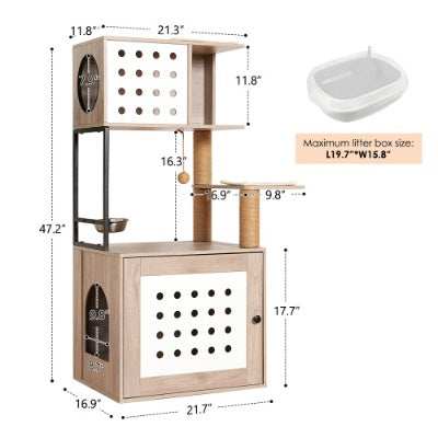 Cat Tree Litter Box Enclosure with Large Hammock