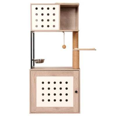 Cat Tree Litter Box Enclosure with Large Hammock