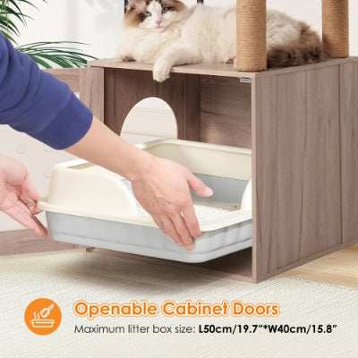Cat Tree Litter Box Enclosure with Large Hammock