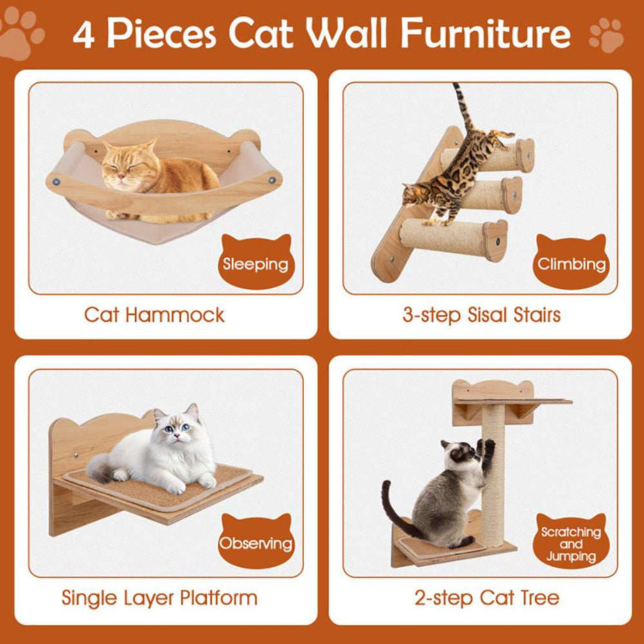 Cat Wall Furniture with Hammock Set Of Four