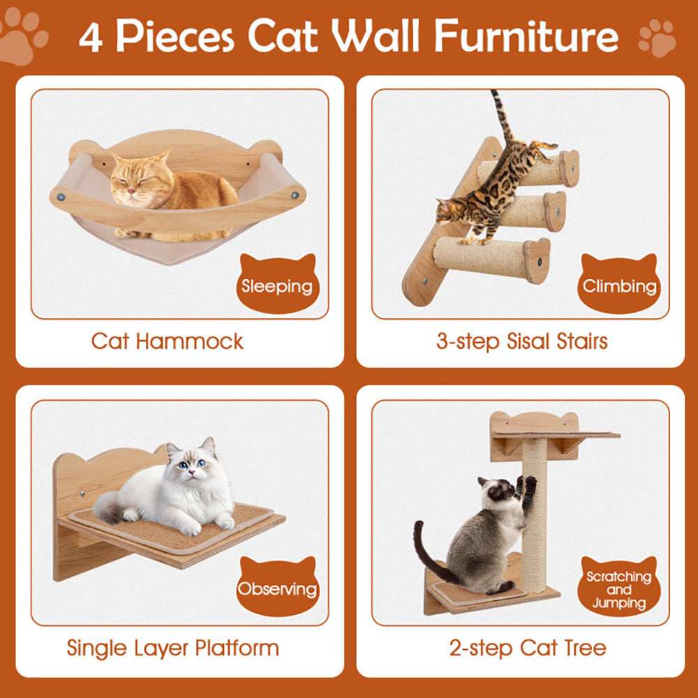 Cat Wall Furniture with Hammock Set Of Four