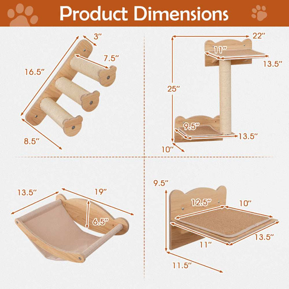 Cat Wall Furniture with Hammock Set Of Four