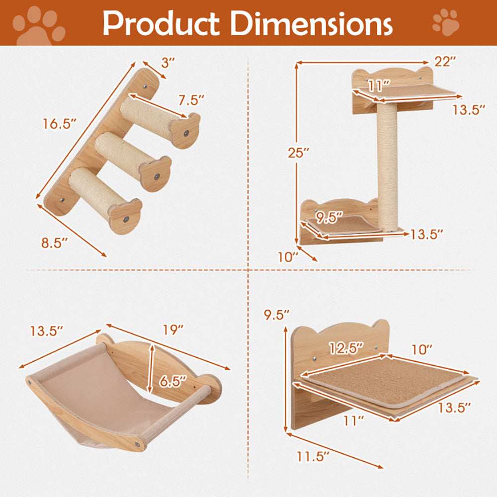 Cat Wall Furniture with Hammock Set Of Four